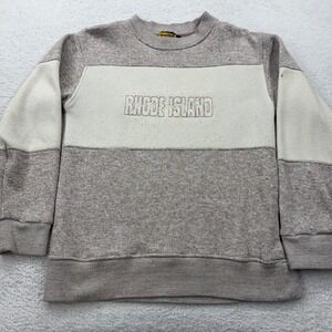 VTG Renegade Club Mens Crewneck Sweatshirt Rhode Island Graphic Patchwork Tan S